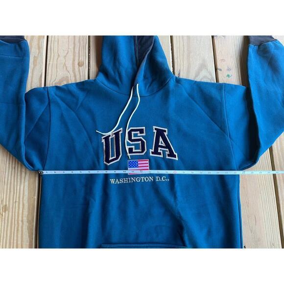 Washington D.C. Pullover Hoodie Sz. XL Velvet Embroidered. Teal/black. USA Flag. - Picture 4 of 7